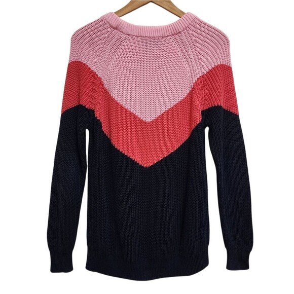 Vtg Airdate Amsterdam Sweater Women S Pink Navy Cotton Colorblock Knit Oversized - Picture 2 of 9